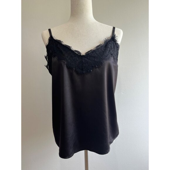 Rue 21 Satin Lace Camisole Tank Top Womens L Black Satin Spaghetti Strap Y2K - Picture 1 of 6